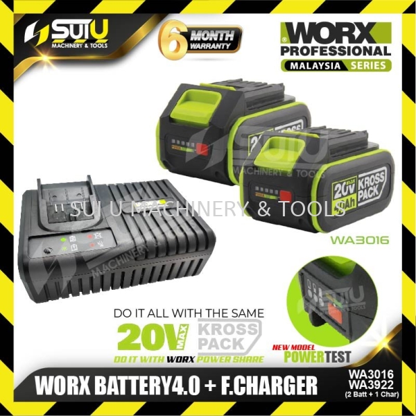 WORX 20V 4.0AH Batteries & Dual Charger KIT