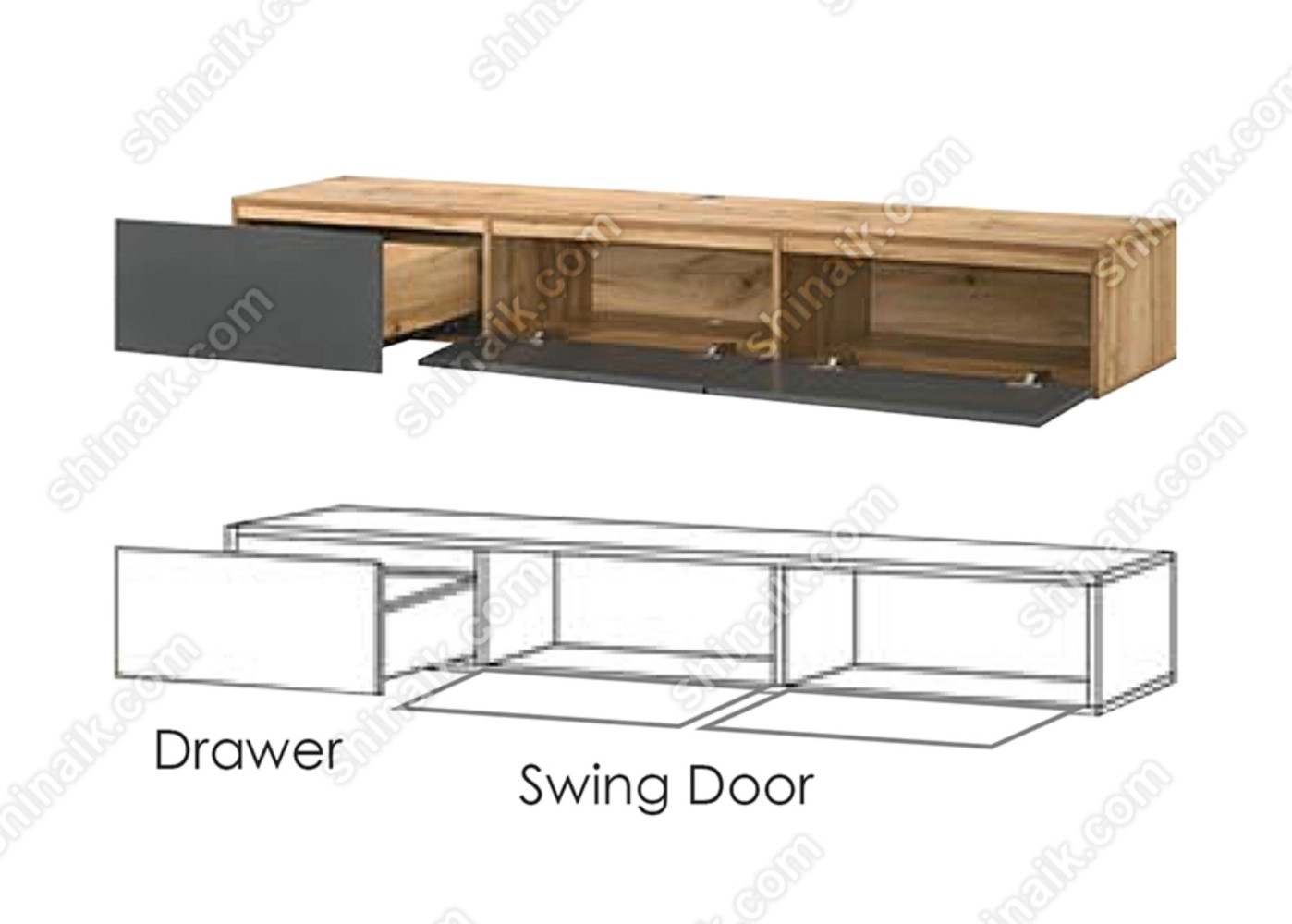 VARIO 02 (8.5'ft) Cedar & Grey Two-Tone Modern Feature Wall-Mounted TV Cabinet