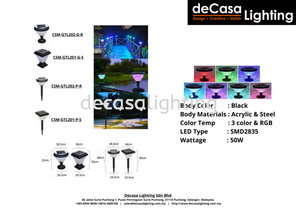 OUTDOOR LIGHT Solar Pillar Light SOLAR LIGHT Selangor, Kuala Lumpur (KL), Puchong, Malaysia Supplier, Suppliers, Supply, Supplies | Decasa Lighting Sdn Bhd