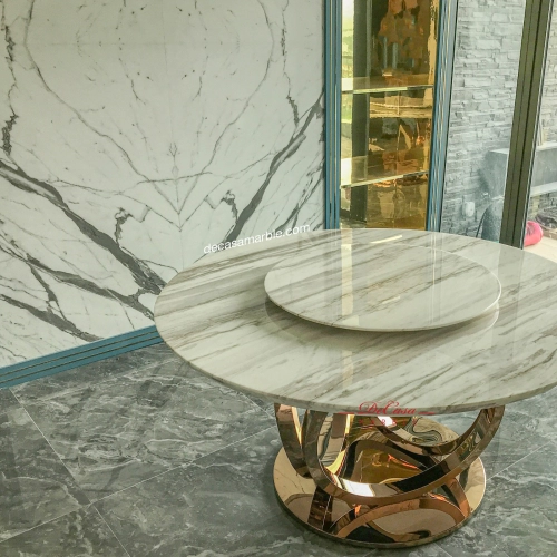 Elegant Round White Marble Dining Table | Stain Free | Volakas
