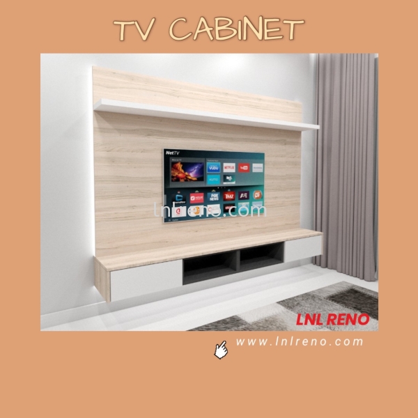 Customize TV cabinet TV Console in PJ Selangor Malaysia #plywood #melamine  #veneer #spray paint #laminate #customize #sliding door #anti jump #glass door #swing door #built in #nyatoh #oak #aluminium door #carcass #panel #fluted panel #drawer #tv hang on panel #partition #box up TV Cabinet Design Petaling Jaya (PJ), Selangor, Kuala Lumpur (KL), Malaysia. Design, Renovation, Decoration | LNL Reno Enterprise