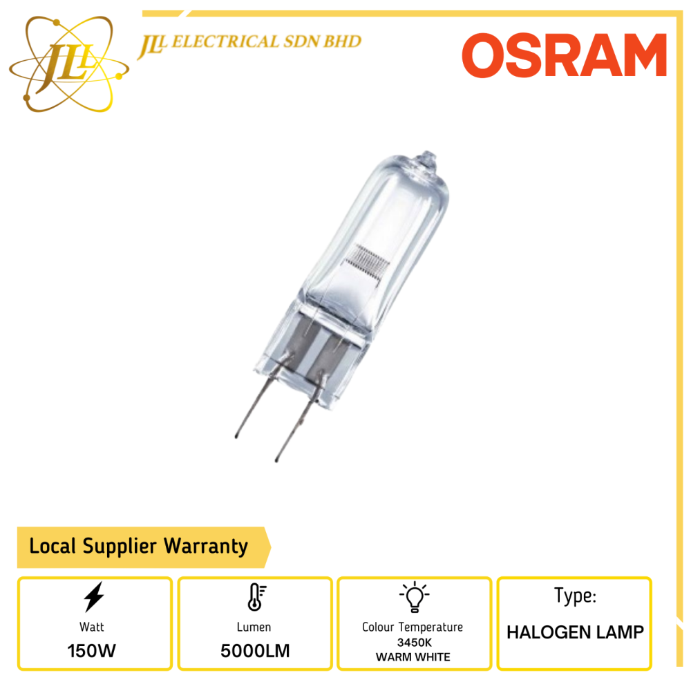 OSRAM 64642 HLX FDV 24V 150W 5000LM G6.35 3450K WARM WHITE HALOGEN LAMP  OSRAM METAL HALIDE Kuala Lumpur (KL), Selangor, Malaysia Supplier, Supply,  Supplies, Distributor | JLL Electrical Sdn Bhd