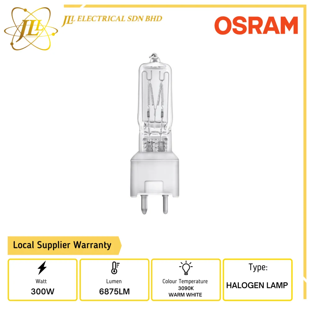 OSRAM 64673 300W 240V 6875LM GY9.5 3090K WARM WHITE HALOGEN LAMP