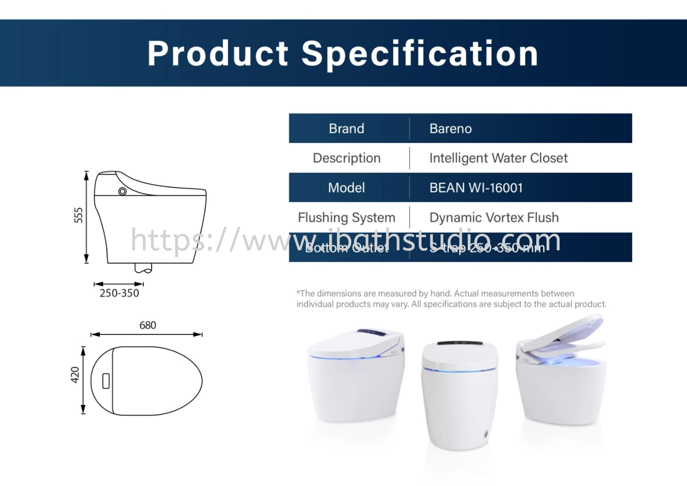 BARENO BEAN WI-16001 Intelligent Water Closet