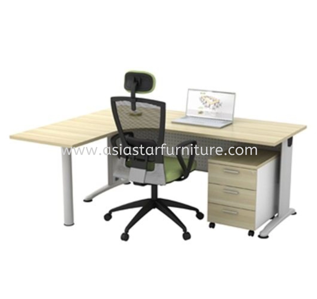 BERLIN 6 x 5 FEET L-SHAPE OFFICE TABLE WITH METAL POLE STAND ABL 1815-M