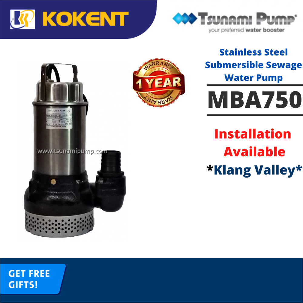 Tsunami MBA750 Multipurpose Stainless Steel Submersible Sewage Water Pump 750 Watt Power Manual