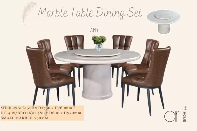AMY MARBLE DINING SET 1+6 (MT-J029A +DC-408[BROWN]) 
