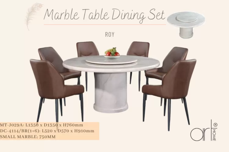 ROY MARBLE DINING SET 1+6 (MT-J029A +DC-4114[BROWN]) 