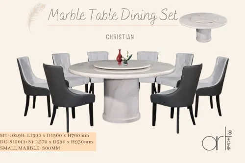 CHRISTIAN MARBLE DINING SET 1+8 (MT-J029B +DC-8120)