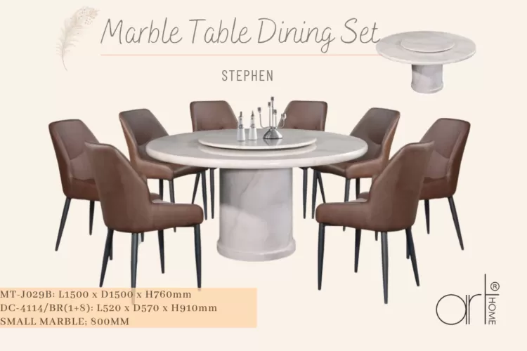 STEPHEN MARBLE DINING SET 1+8 (MT-J029B +DC-4114) [BROWN]