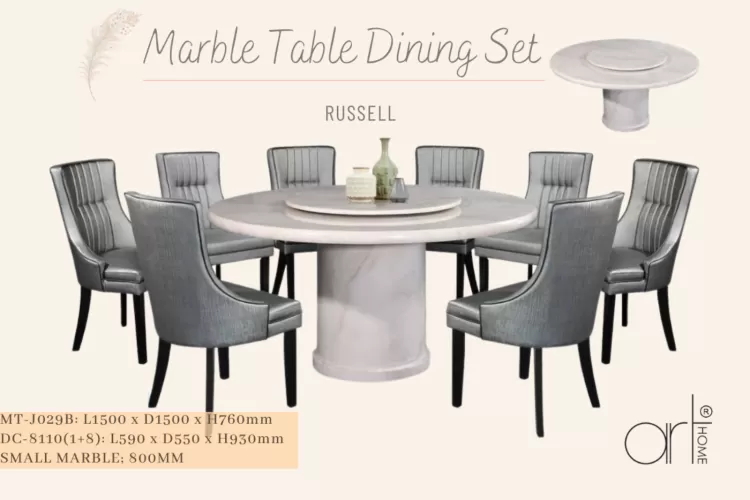 RUSSEL MARBLE DINING SET 1+8 (MT-J029B +DC-8110)