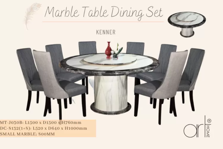 KENNER MARBLE DINING SET 1+8 (MT-J030B +DC-8132)