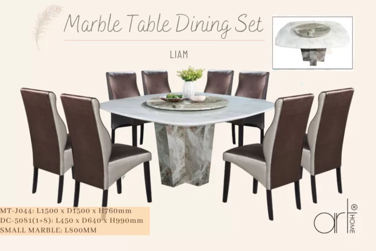 LIAM MARBLE DINING SET 1+8 (MT-J044 +DC-5081)