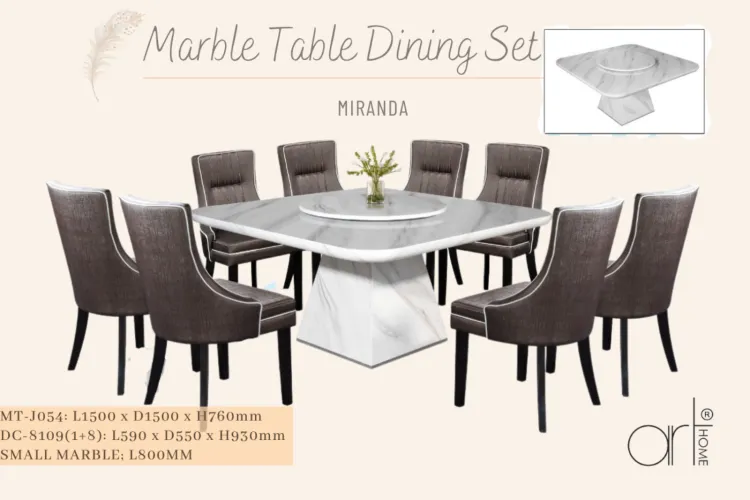 MIRANDA MARBLE DINING SET 1+8 (MT-J054 +DC-8109)