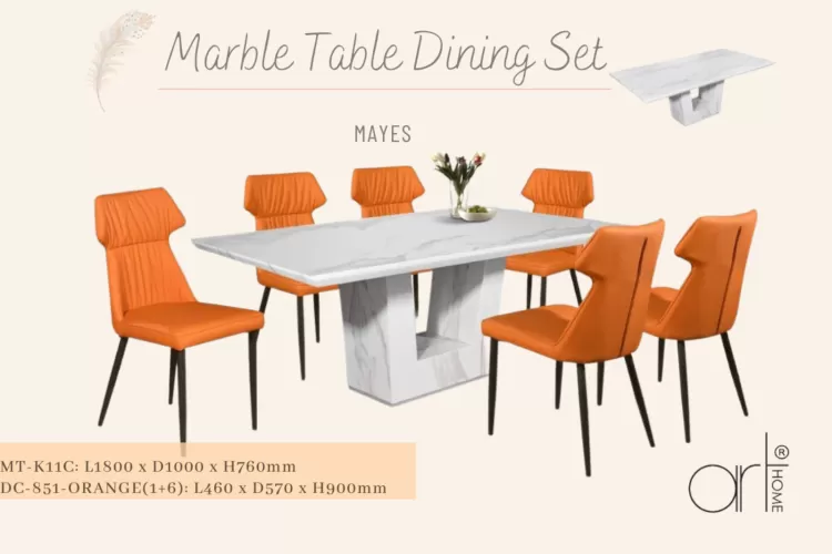 MAYES MARBLE DINING SET 1+6 (MT-K11C+DC-851[ORANGE])