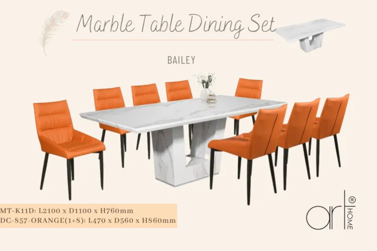 BAILEY MARBLE DINING SET 1+8 (MT-K11D+DC-857[ORANGE])