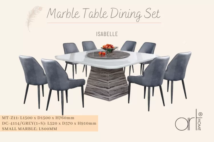 ISABELLE MARBLE DINING SET 1+8 (MT-Z11+DC-4114[GREY])