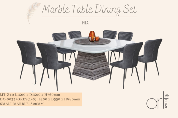 MIA MARBLE DINING SET 1+8 (MT-Z11+DC-8033[GREY])