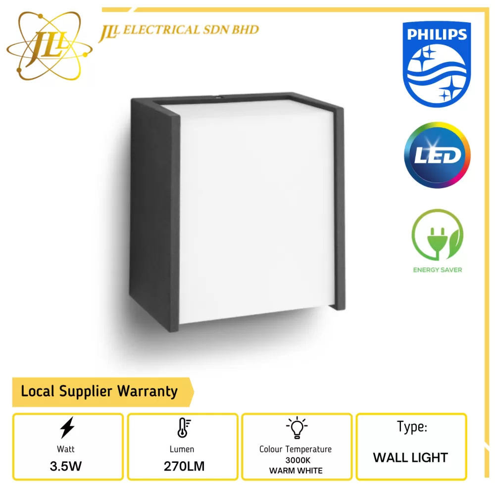 PHILIPS CAIQUES 17302 3.5W 270LM IP44 BLACK LED  WALL LIGHT 3000K WARM WHITE