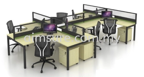 L shape workstation with desking panel and wire trunking