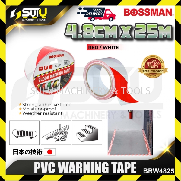 BOSSMAN BRW4825 5/10 Rolls 4.8CM x 25M PVC Warning Tape (Red/ White) Sealing Tape Accessories Kuala Lumpur (KL), Malaysia, Selangor, Setapak Supplier, Suppliers, Supply, Supplies | Sui U Machinery & Tools (M) Sdn Bhd