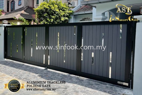 ALUMINIUM TRACKLESS FOLDING GATE Aluminium Trackless Folding Gate ALUMINIUM GATE Johor Bahru (JB), Senai, Selangor, Kuala Lumpur (KL), Klang, Seremban Installation, Services, Repair, Supplier | Sin Fook Electrical Alarm and Auto Gate Sdn. Bhd.