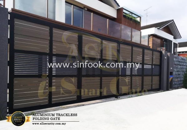 ALUMINIUM TRACKLESS FOLDING GATE Aluminium Trackless Folding Gate ALUMINIUM GATE Johor Bahru (JB), Senai, Selangor, Kuala Lumpur (KL), Klang, Seremban Installation, Services, Repair, Supplier | Sin Fook Electrical Alarm and Auto Gate Sdn. Bhd.