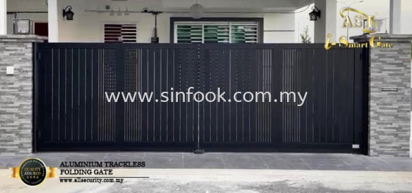 ALUMINIUM TRACKLESS FOLDING GATE Aluminium Trackless Folding Gate ALUMINIUM GATE Johor Bahru (JB), Senai, Selangor, Kuala Lumpur (KL), Klang, Seremban Installation, Services, Repair, Supplier | Sin Fook Electrical Alarm and Auto Gate Sdn. Bhd.