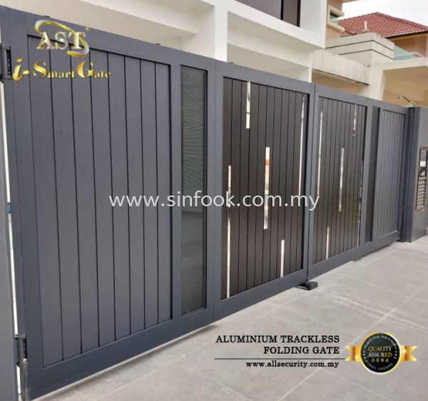 ALUMINIUM TRACKLESS FOLDING GATE Aluminium Trackless Folding Gate ALUMINIUM GATE Johor Bahru (JB), Senai, Selangor, Kuala Lumpur (KL), Klang, Seremban Installation, Services, Repair, Supplier | Sin Fook Electrical Alarm and Auto Gate Sdn. Bhd.