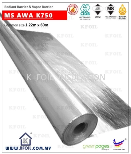 (MS AWA K750) Fire Retardant D/S Reflective Vapor Barrier Aluminium Woven Foil