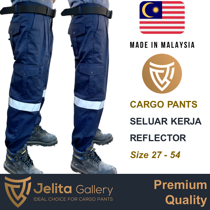 Reflective Cargo Pants Navy Blue 6 Pockets Seluar Kerja Reflector