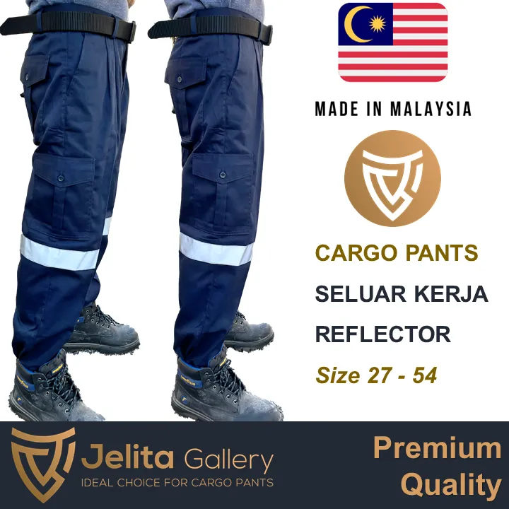 Custom Made Reflective Cargo Pants Navy Blue 6 Pockets Seluar Kerja Reflector