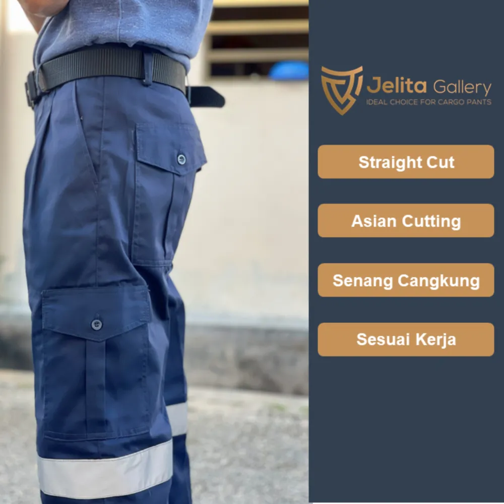 Custom Made Reflective Cargo Pants Navy Blue 6 Pockets Seluar Kerja Reflector