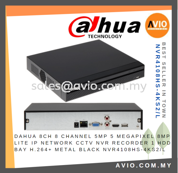 Dahua 8CH 8 Channel 5MP 5 Megapixel 8MP Lite 1 HDD Bay IP Network CCTV NVR Recorder Metal Black NVR4108HS-4KS2/L NVR NETWORK RECORDER DAHUA Johor Bahru (JB), Kempas, Johor Jaya Supplier, Suppliers, Supply, Supplies | Avio Digital