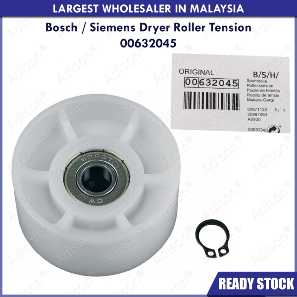 Code: 32781 Bosch / Siemens Dryer Roller Tension 00632045 For WTE84105 / WTE84106 / WTA74200 Dryer Accessories Tumble Dryer Parts Melaka, Malaysia Supplier, Wholesaler, Supply, Supplies | Adison Component Sdn Bhd