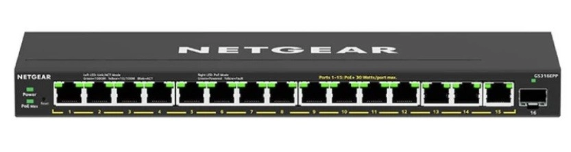 GS316EPP-100UKS - NETGEAR GS316EPP 16-Port PoE Gigabit Ethernet Plus Switch GS316EPP - with 15 x PoE+ @ 231W