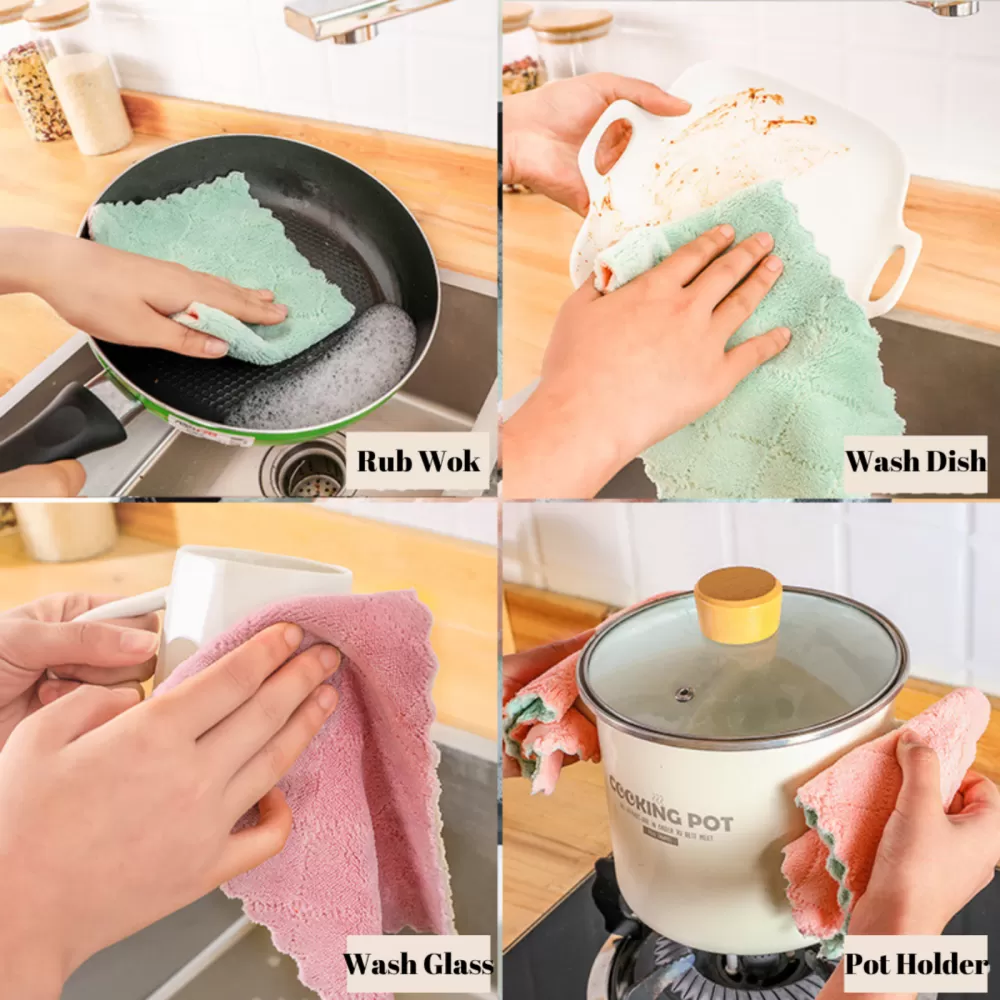 Kitchen Dish Towel Non-stick Oil Double-layer Dish Washing Cloth