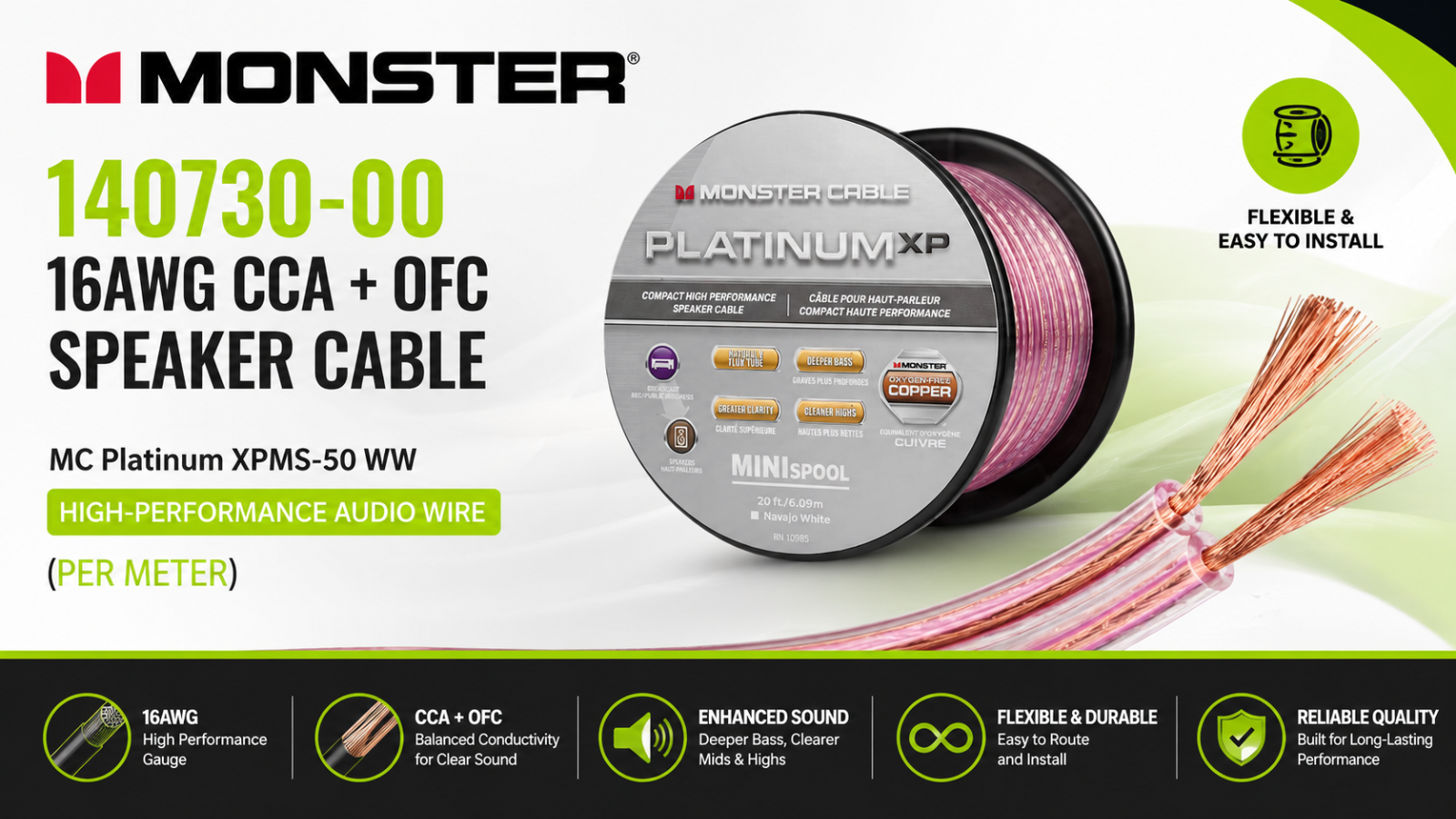 Monster 140730-00 16AWG CCA + OFC Speaker Cable (MC Platinum XPMS-50 WW) – High-Performance Audio Wire (Per Meter)