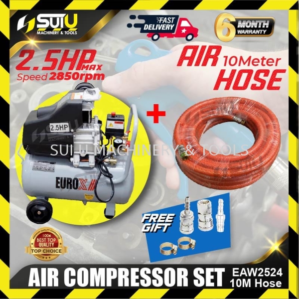 Air Compressor Set EUROX EAW2524 / EAX2524 24L 2.5HP Air Compressor 2850RPM + 8.5MM x 10M High Pressure Hose 2.5HP Air Compressor Kuala Lumpur (KL), Malaysia, Selangor, Setapak Supplier, Suppliers, Supply, Supplies | Sui U Machinery & Tools (M) Sdn Bhd