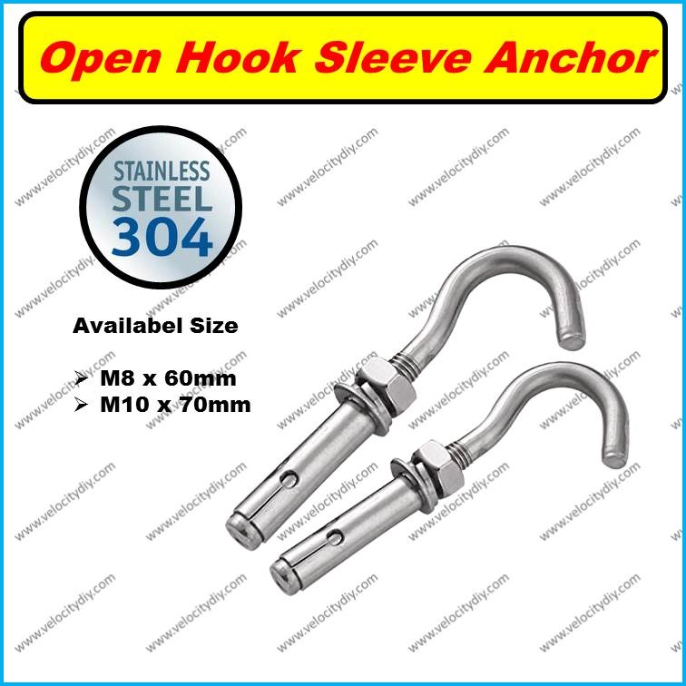 （白钢开口墙塞）Stainless Steel Open Hook Sleeve Anchor 2pcs