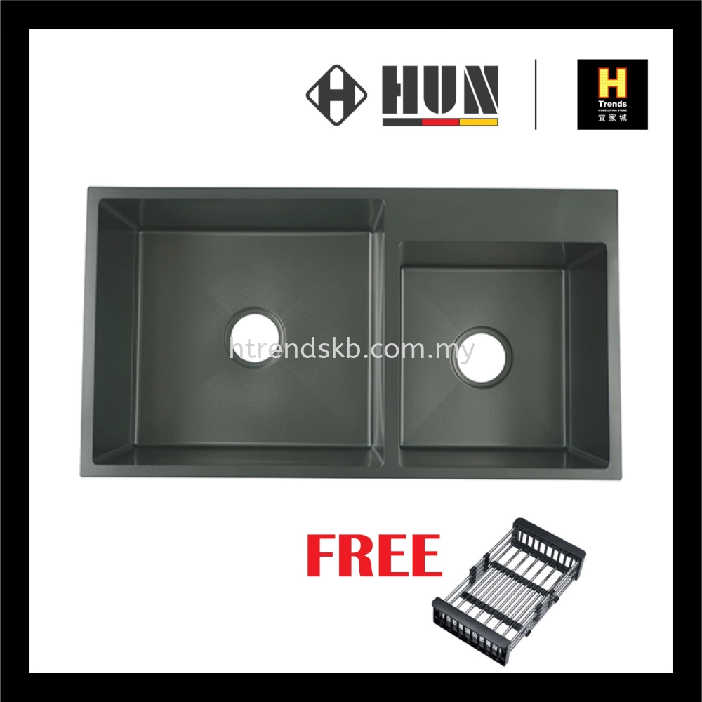 HUN 304 Nano Stainless Steel Kitchen Sink - Double Bowl (Nano Titanium) HKS311