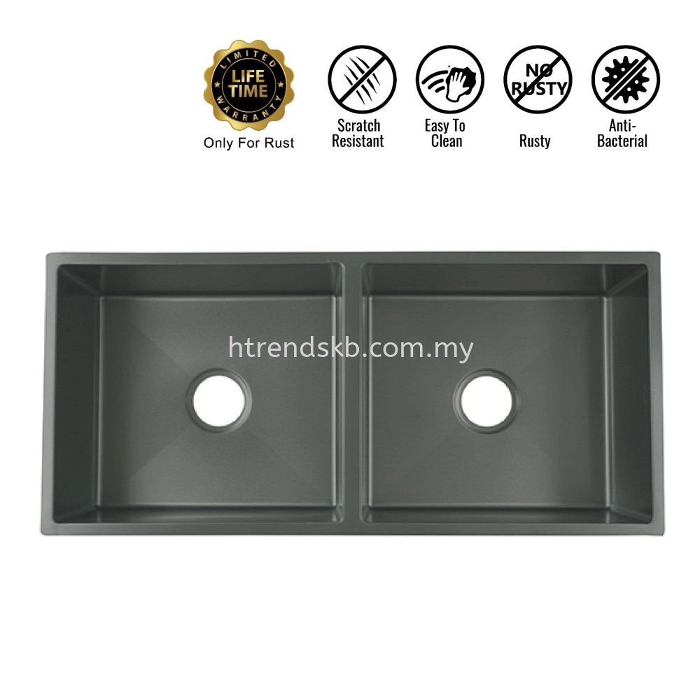 HUN 304 Nano Stainless Steel Kitchen Sink - Double Bowl (Nano Titanium) HKS312