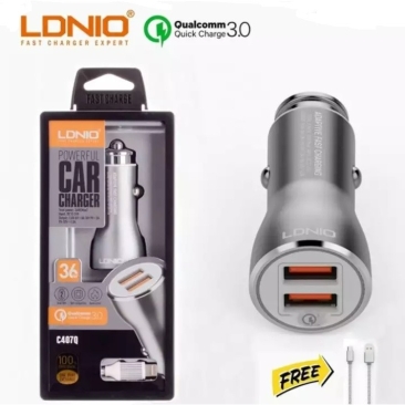 LDNIO C407Q Qualcomm 3.0 POWERFUL Fast Car Charger 2 USB Port Qealcomm QUICK CHARGE 3.0 (Free Cable & 1 Year Warranty)