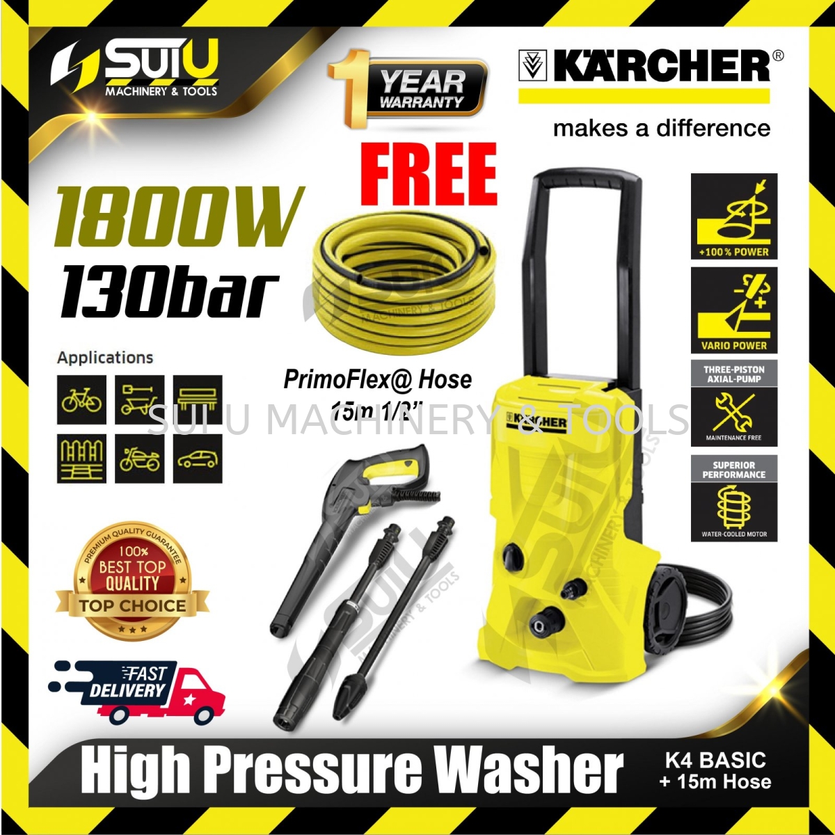 KARCHER K4 Basic 130bar High Pressure Washer 1800W FOC Hose 15m High  Pressure Washer Cleaning Equipment