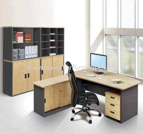 GENERAL 6 FEET EXECUTIVE OFFICE TABLE D-SHAPE WITH SIDE CABINET AND MOBILE DRAWER 3D SET