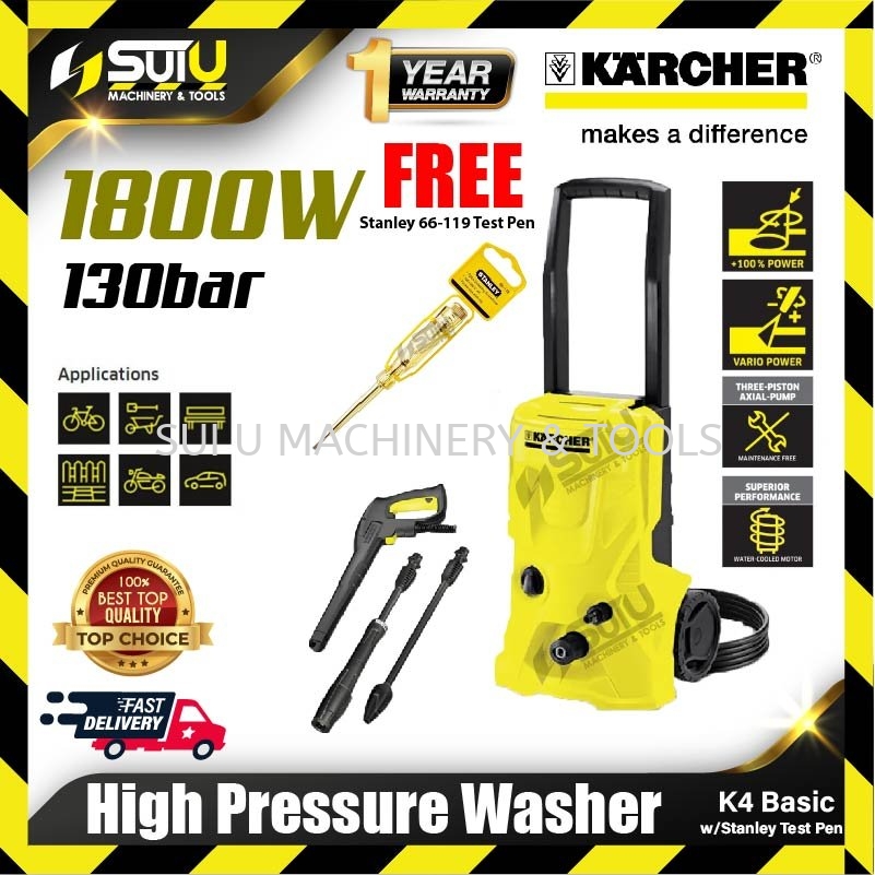 KARCHER K4 Basic 130bar High Pressure Washer 1800W + Stanley 66-119 Test  Pen High Pressure