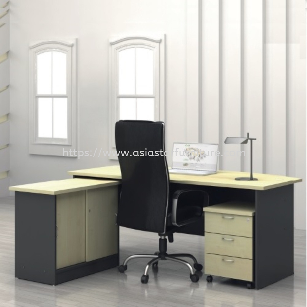GENERAL 6 FEET EXECUTIVE OFFICE TABLE D-SHAPE WITH SIDE CABINET AND MOBILE DRAWER 3D SET