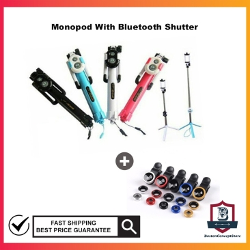 Monopod With Bluetooth Shutter (FREE Fish Eye Lens) 3 In 1