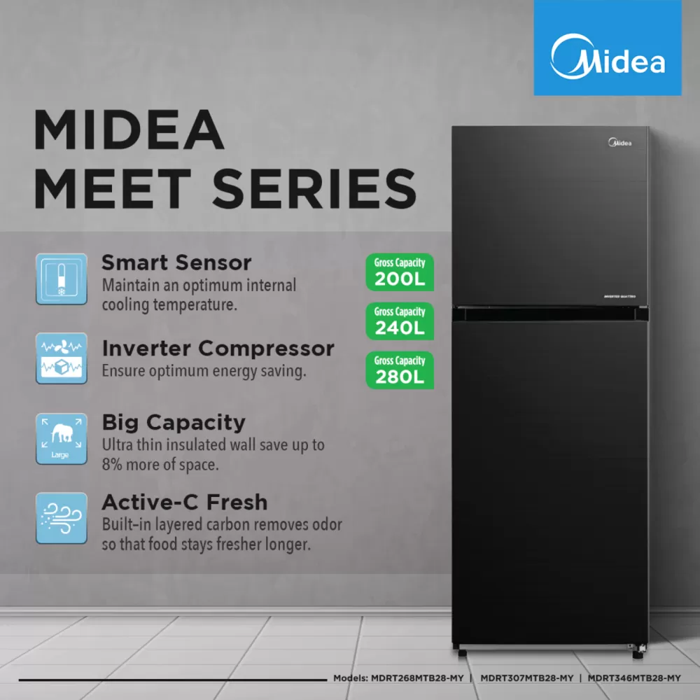 Midea 200L Inverter Fridge MDRT268MTB28-MY