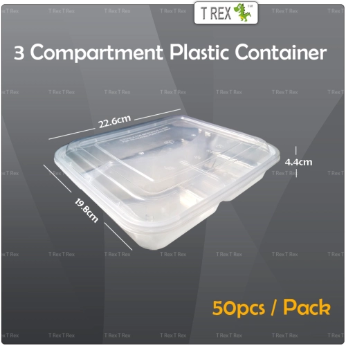 50pcs Felton Disposable Microwavable 3 Compartment Container with Lid